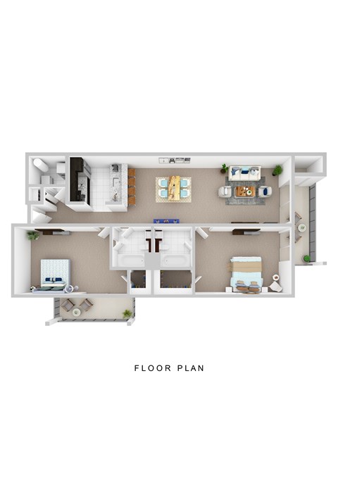 Floor plan for 2 beds, 2 baths, 1020 sqft